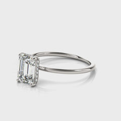 White Gold 2.11 Carat Emerald Cut Hidden Halo Solitaire | Online Only