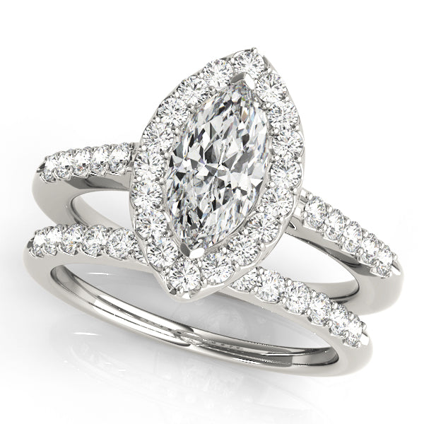 Marquise Diamond Halo Engagement Ring 0.53 Carat Total Weight MarquiseJewelers