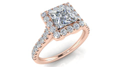 Rose Gold Princess Cut Halo Diamond Engagement Ring | 0.50 Carat Total Weight